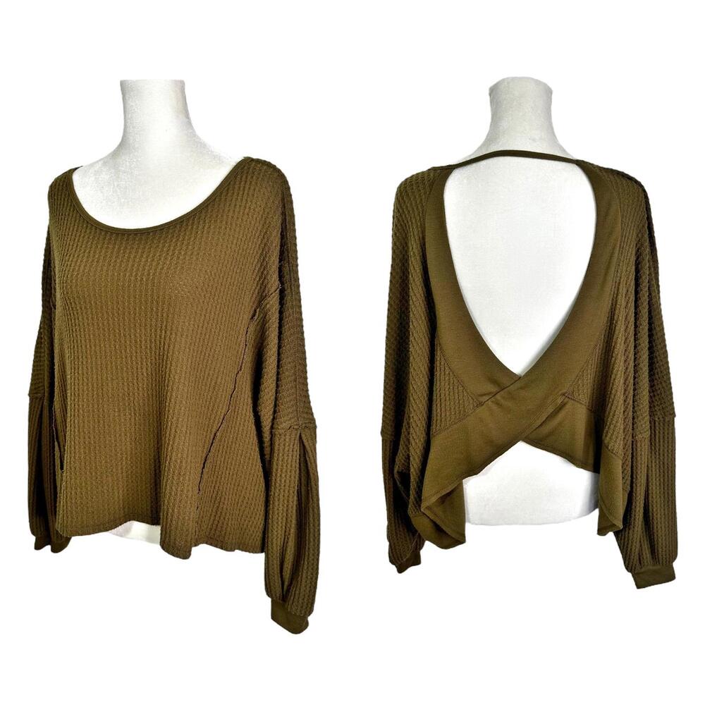 We The Free Women's S Green Oversized Open Cross Back Thermal Sweater